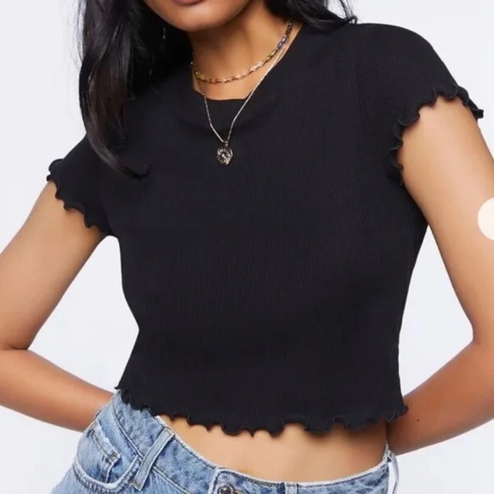 American Eagle Outfitters Black Cap Sleeve Crop Top